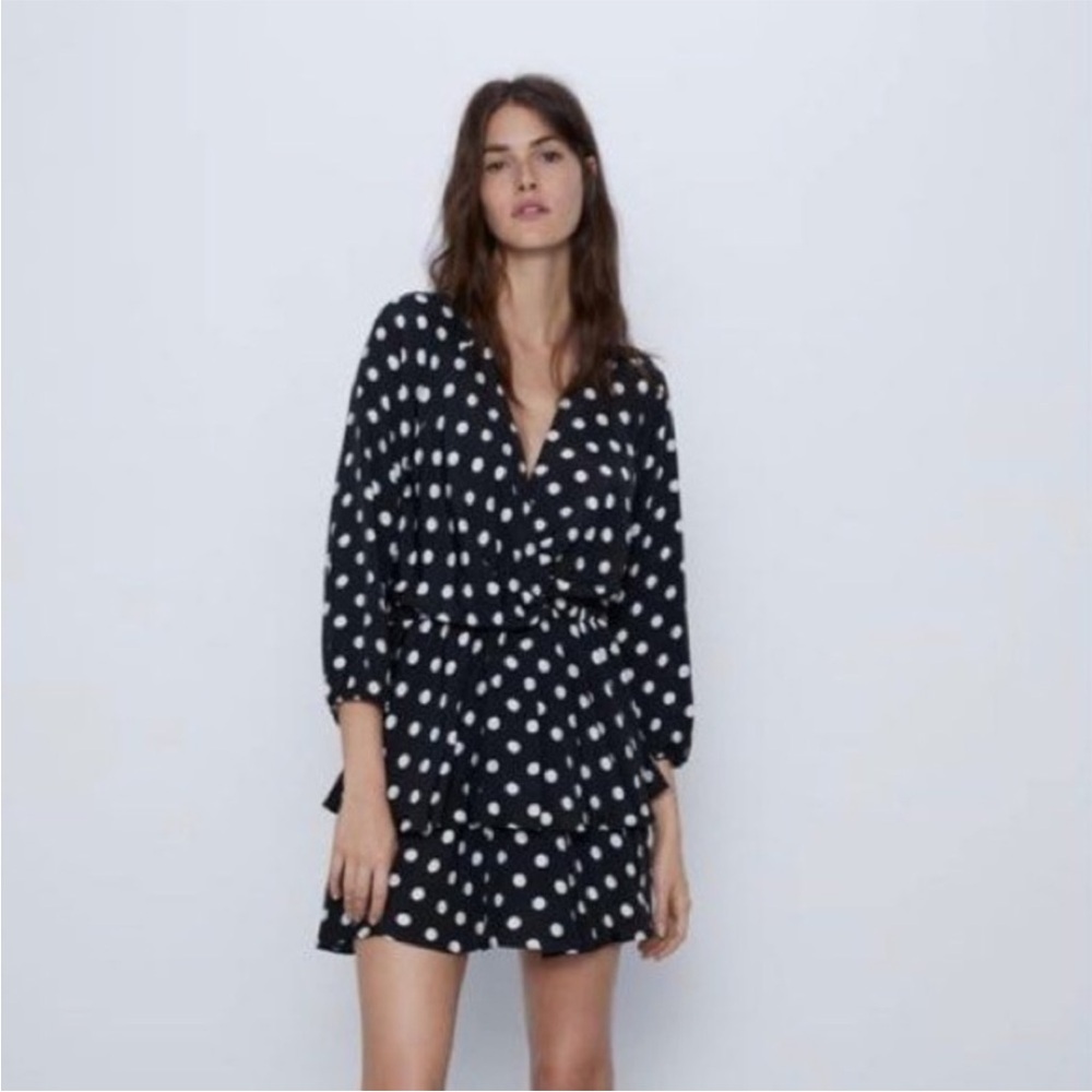 Zara Black Polka Dots Ruffles Mini Dress